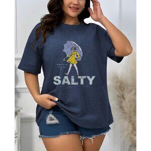 Salty Tee Shirt Salt Advertisement Girl Yellow Dress & Umbrella Kitsch Size L